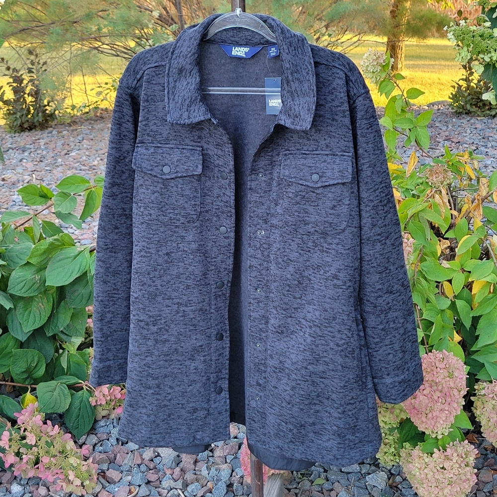 Land's End SHACKET NWT knit snap marled Black Heather size 2X - Picture 4 of 7